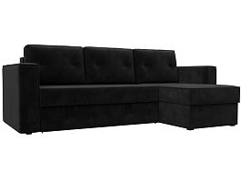 Угловой диван Принстон правый (полностью велюр черный, кант велюр черный) - Фото предпросмотра