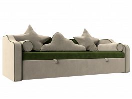 Детский диван-кровать Рико (основа микровельвет зеленый, компаньон микровельвет бежевый) - Фото предпросмотра