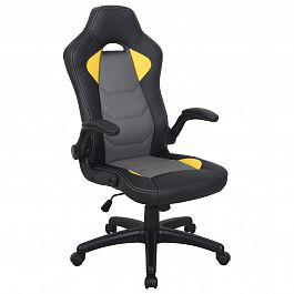 Кресло компьютерное BRABIX "Skill GM-005", откидные подлокотники, экокожа, черное/желтое, 532494 - Фото предпросмотра