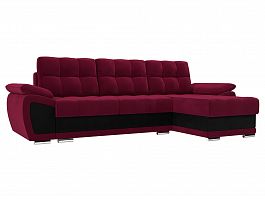 Угловой диван Нэстор правый (основа микровельвет бордовый, вставка микровельвет черный) - Фото предпросмотра