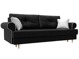 Прямой диван Сплин (полностью экокожа черная, кант экокожа белая, подушки экокожа ЧЕРН/бел) - Фото предпросмотра