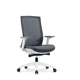 Кресло офисное Ruby LB / белый пластик / серая сетка / серая ткань - Фото предпросмотра