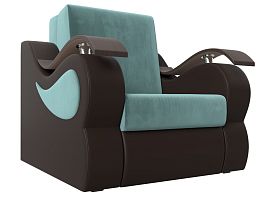 Кресло-кровать Меркурий 80 (основа Велюр Бирюзовый, компаньон экокожа коричневая) - Фото предпросмотра