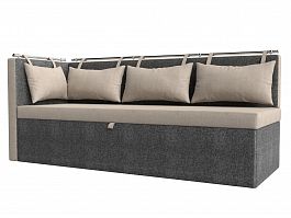 Кухонный диван Метро с углом левый (основа рогожка бежевая, компаньон рогожка серая) - Фото предпросмотра