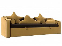 Детский диван-кровать Рико (основа микровельвет коричневый, компаньон микровельвет желтый) - Фото предпросмотра