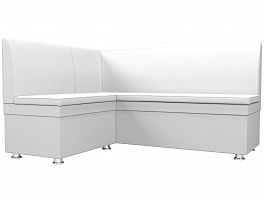 Кухонный угловой диван Уют левый (полностью экокожа белая) - Фото предпросмотра
