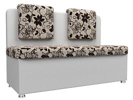 Кухонный прямой диван Маккон 2-х местный (основа Рогожка Цветы, компаньон экокожа белая) - Фото предпросмотра