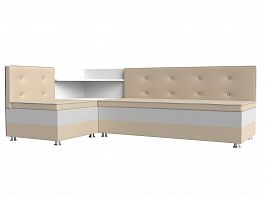 Кухонный угловой диван Милан левый (основа экокожа бежевая, компаньон экокожа белая) - Фото предпросмотра