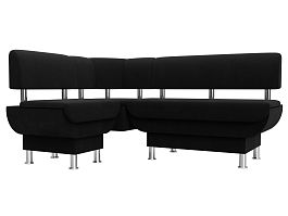 Кухонный угловой диван Альфа левый (полностью микровельвет черный) - Фото предпросмотра