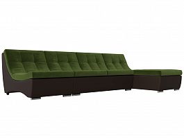 Угловой модульный диван Монреаль (основа микровельвет зеленый, компаньон экокожа коричневая) - Фото предпросмотра