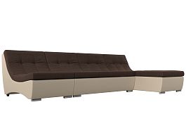 Угловой модульный диван Монреаль (основа рогожка коричневая, компаньон экокожа бежевая) - Фото предпросмотра