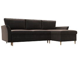 Угловой диван София правый (полностью велюр коричневый) - Фото предпросмотра