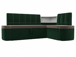 Кухонный угловой диван Тефида правый (основа велюр коричневый, компаньон велюр зеленый) - Фото предпросмотра