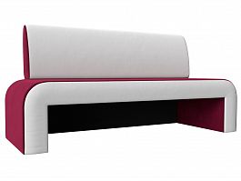 Кухонный прямой диван Кармен (основа микровельвет бордовый, компаньон экокожа белая) - Фото предпросмотра