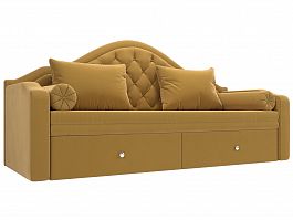 Прямой диван софа Сойер (полностью микровельвет желтый) - Фото предпросмотра