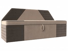 Кухонный прямой диван Дуглас (основа велюр бежевый, компаньон велюр коричневый) - Фото предпросмотра