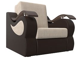 Кресло-кровать Меркурий 80 (основа рогожка бежевая, компаньон экокожа коричневая) - Фото предпросмотра