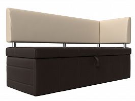 Кухонный прямой диван Стоун с углом правый (основа экокожа коричневая, компаньон экокожа бежевая) - Фото предпросмотра