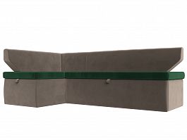 Кухонный угловой диван Омура левый (основа велюр зеленый, компаньон велюр коричневый) - Фото предпросмотра