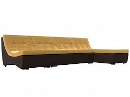 Угловой модульный диван Монреаль (основа микровельвет желтый, компаньон экокожа коричневая) - Фото предпросмотра