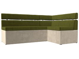 Кухонный угловой диван Классик правый (основа микровельвет зеленый, компаньон микровельвет бежевый) - Фото предпросмотра