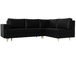 Угловой диван Сильвана правый (полностью экокожа черная) - Фото предпросмотра