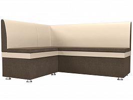 Кухонный угловой диван Уют левый (основа рогожка коричневая, компаньон экокожа бежевая) - Фото предпросмотра