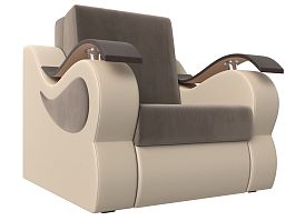 Кресло-кровать Меркурий 80 (основа велюр коричневый, компаньон экокожа бежевая) - Фото предпросмотра