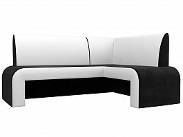 Кухонный угловой диван Кармен правый (основа велюр черный, компаньон экокожа белая) - Фото предпросмотра