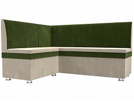 Кухонный угловой диван Уют левый (основа микровельвет бежевый, компаньон микровельвет зеленый) - Фото предпросмотра