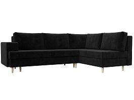 Угловой диван Сильвана правый (полностью велюр черный) - Фото предпросмотра