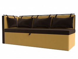 Кухонный диван Метро с углом левый (основа микровельвет коричневый, компаньон микровельвет желтый) - Фото предпросмотра