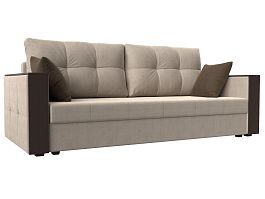 Прямой диван Валенсия Лайт (полностью рогожка бежевая, подушки рогожка БЕЖ/кор) - Фото предпросмотра