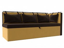 Кухонный диван Метро с углом правый (основа микровельвет коричневый, компаньон микровельвет желтый) - Фото предпросмотра
