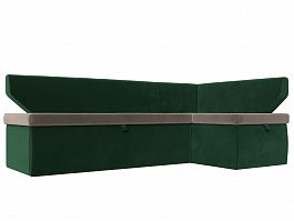 Кухонный угловой диван Омура правый (основа велюр коричневый, компаньон велюр зеленый) - Фото предпросмотра