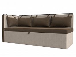 Кухонный диван Метро с углом левый (основа рогожка коричневая, компаньон рогожка бежевая) - Фото предпросмотра