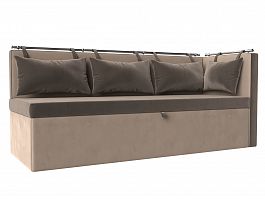 Кухонный диван Метро с углом правый (основа велюр коричневый, компаньон велюр бежевый) - Фото предпросмотра