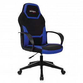 Кресло компьютерное BRABIX "Alpha GM-018", ткань/экокожа, черное/синее, 532638, GM-018_532638 - Фото предпросмотра
