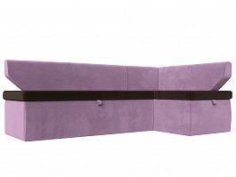 Кухонный угловой диван Омура правый (основа микровельвет коричневый, компаньон микровельвет сиреневый) - Фото предпросмотра