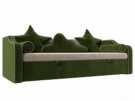 Детский диван-кровать Рико (основа микровельвет бежевый, компаньон микровельвет зеленый) - Фото предпросмотра