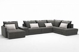 Incanto диван-кровать с шезлонгом и баром бархат серый - Фото предпросмотра