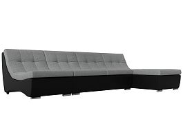 Угловой модульный диван Монреаль (основа рогожка серая, компаньон экокожа черная) - Фото предпросмотра