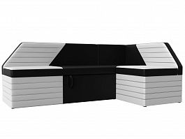 Кухонный угловой диван Дуглас правый (основа экокожа черная, компаньон экокожа белая) - Фото предпросмотра