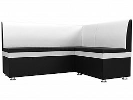 Кухонный угловой диван Уют правый (основа экокожа черная, компаньон экокожа белая) - Фото предпросмотра