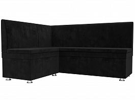Кухонный угловой диван Уют левый (полностью велюр черный) - Фото предпросмотра