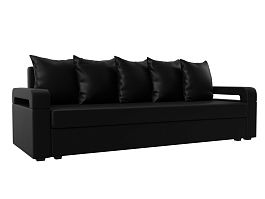 Прямой диван Гермес Лайт (полностью экокожа черная) - Фото предпросмотра