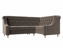 Угловой диван Бронкс правый (полностью велюр коричневый, кант велюр бежевый) - Фото предпросмотра