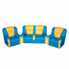 Комплект мягкой игровой мебели «Пузатик» голубо-желтый - Фото предпросмотра