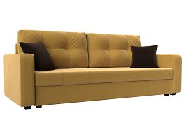 Прямой диван Ливерпуль Лайт (полностью микровельвет желтый, подушки микровельвет ЖЕЛ/кор) - Фото предпросмотра