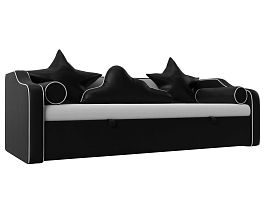 Детский диван-кровать Рико (основа экокожа белая, компаньон экокожа черная) - Фото предпросмотра